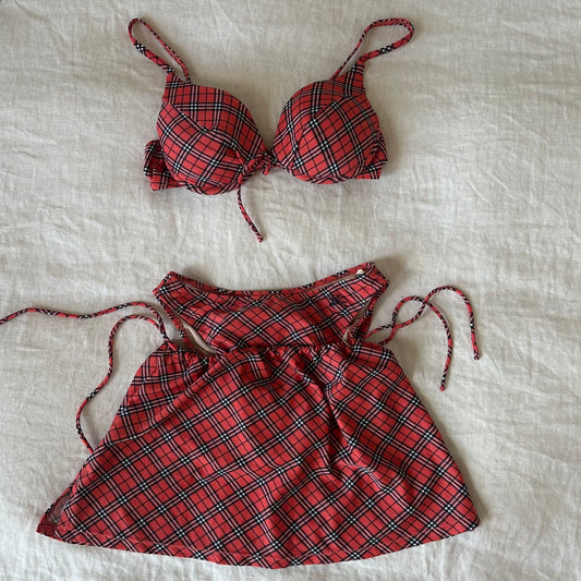 Burberry Red Nova Check Three Piece Bikini