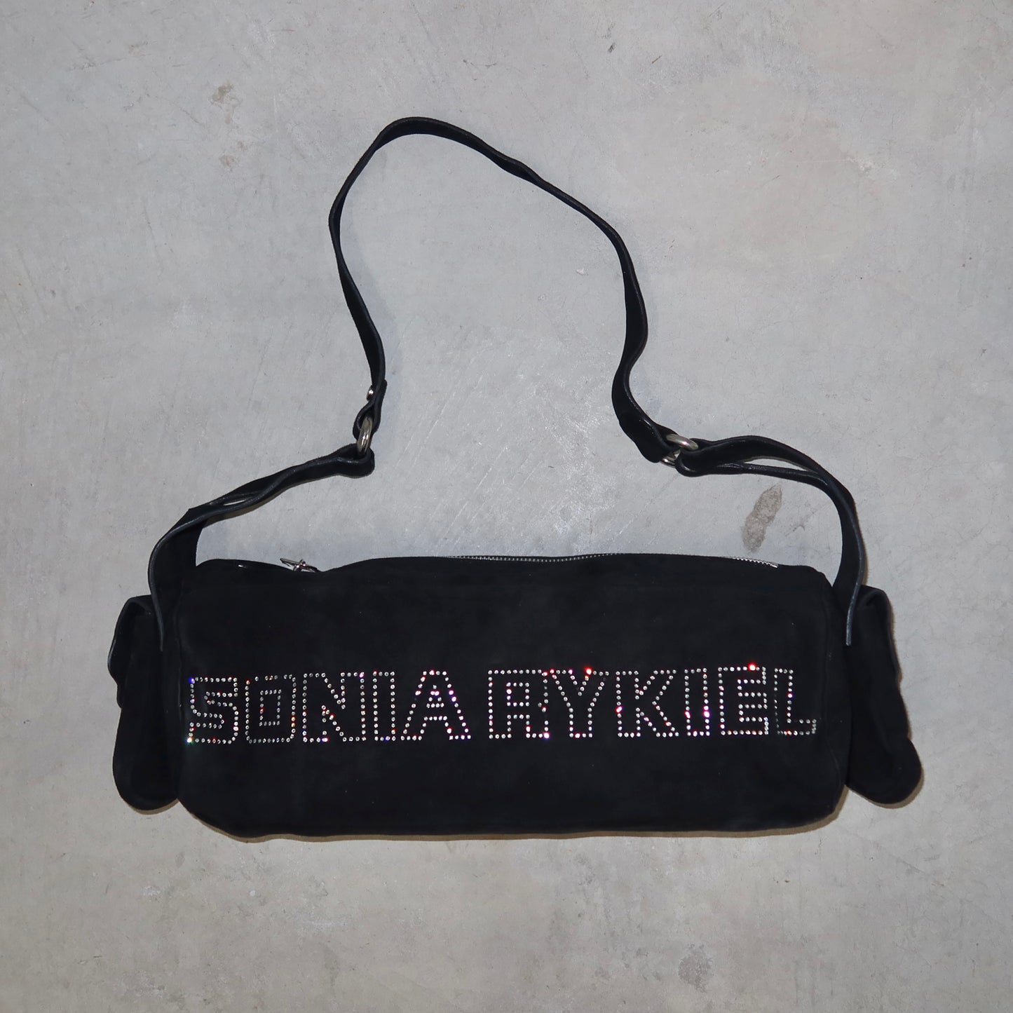 Sonia Rykiel Black Suede Bag with Rhinestone Logo