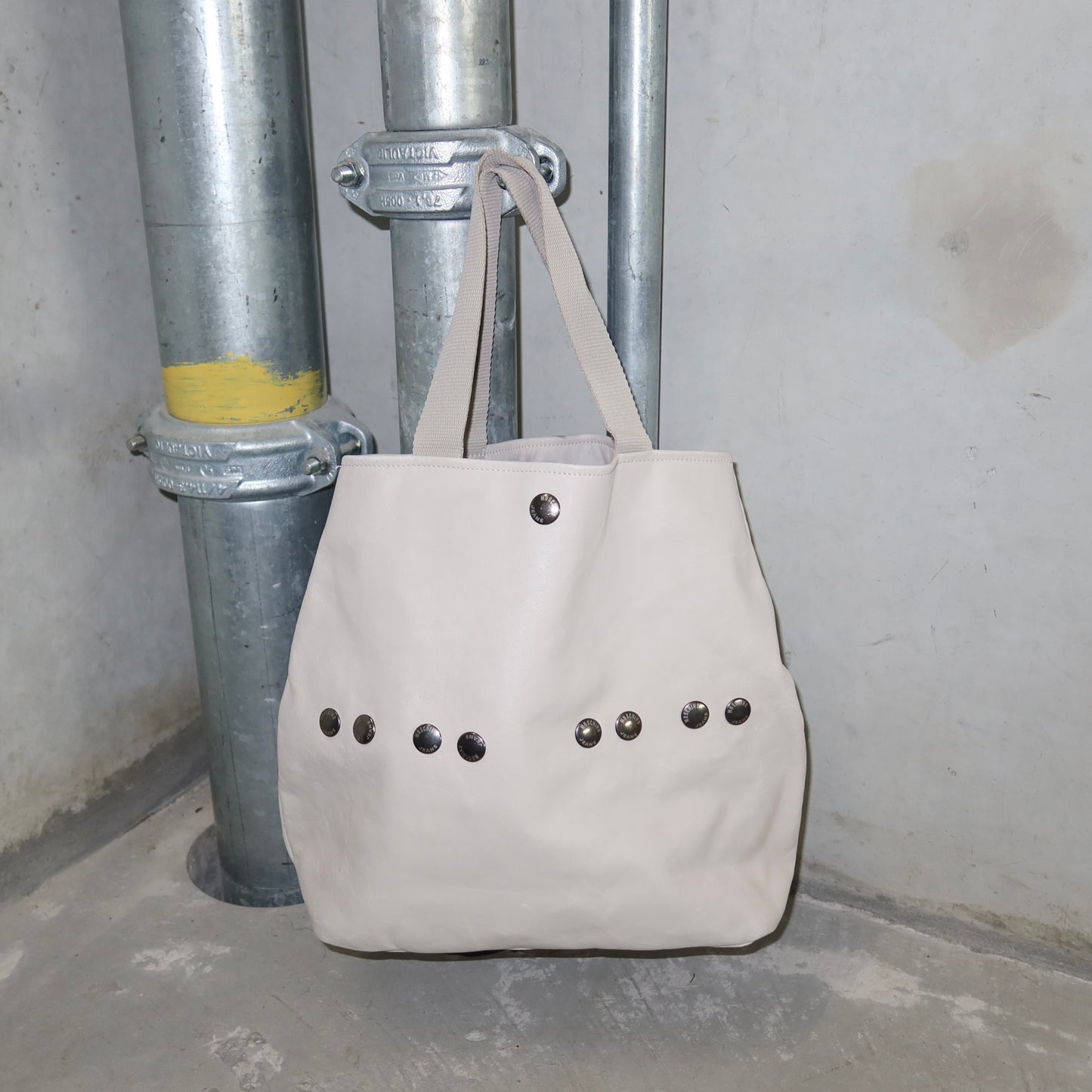 Moschino Cream Leather Studded Tote