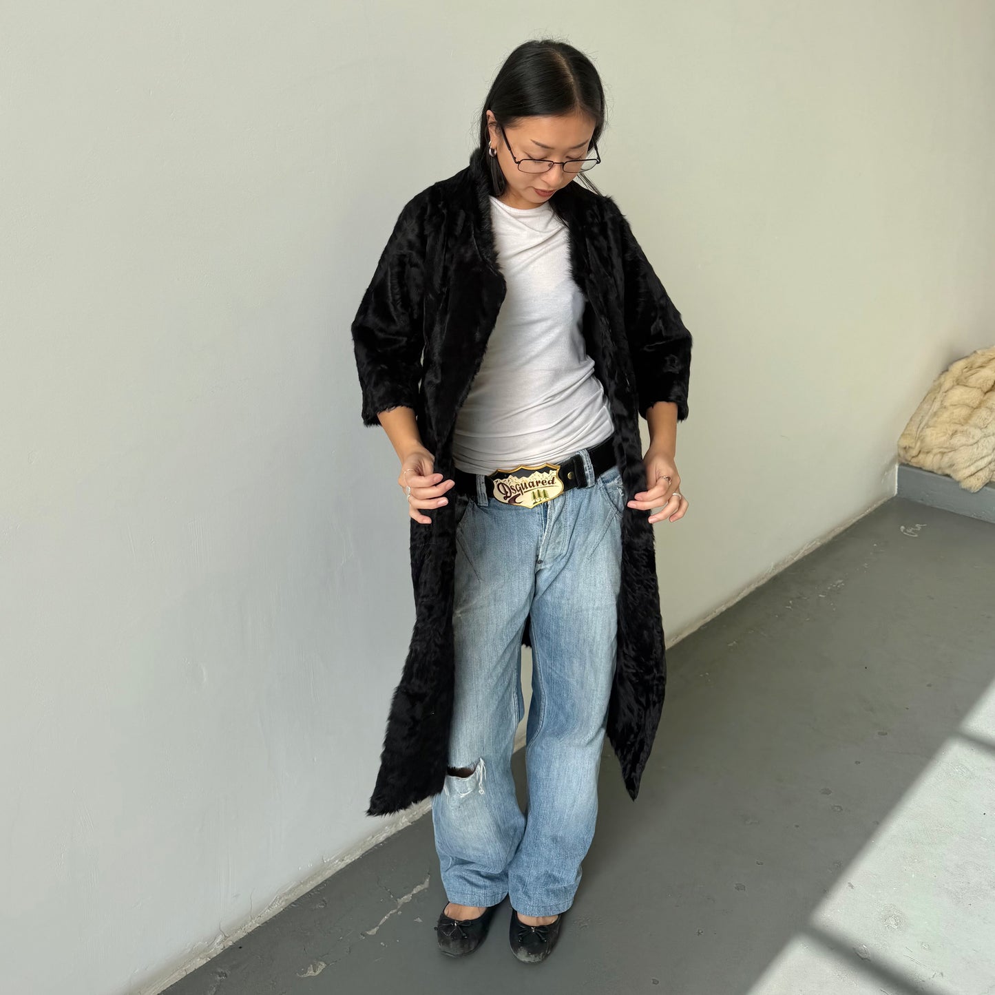 Marni Muskrat and Lamb 1/2 Sleeve Fur Coat
