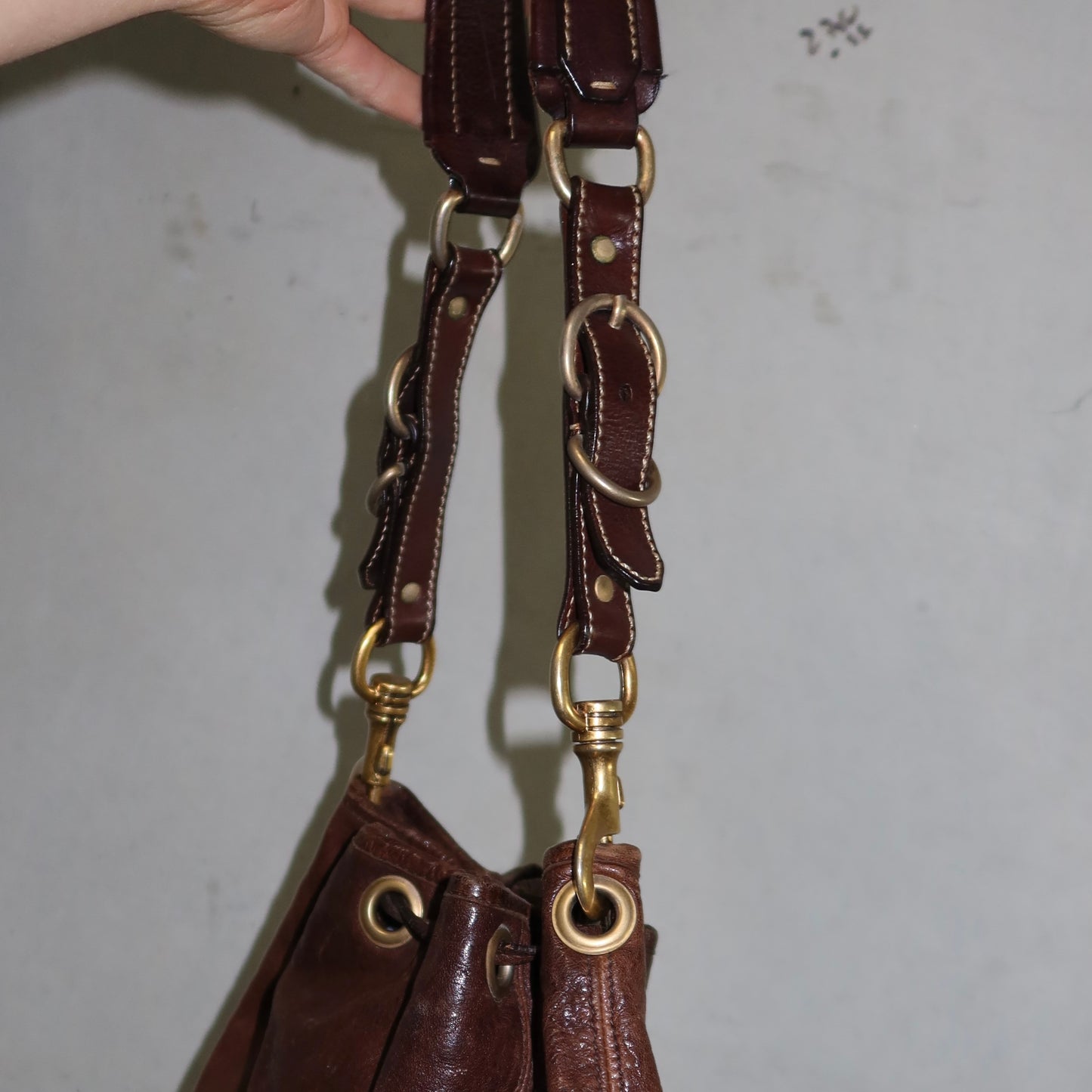 Miu Miu Brown Leather Drawstring Bag