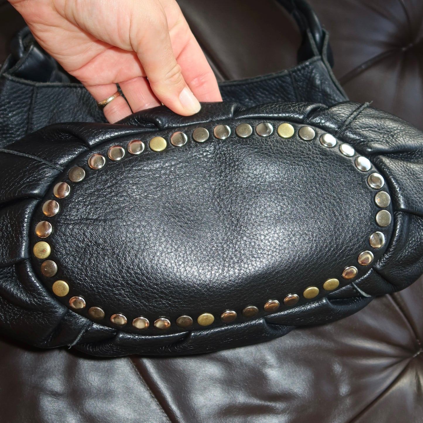 Tres Studded Leather Bag