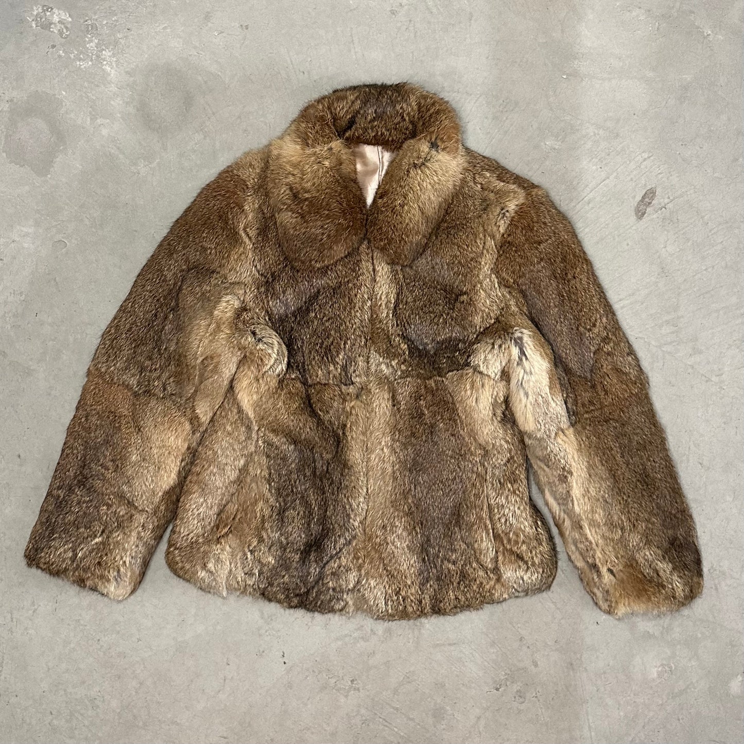 Vintage Brown Rabbit Fur Zip Up Coat