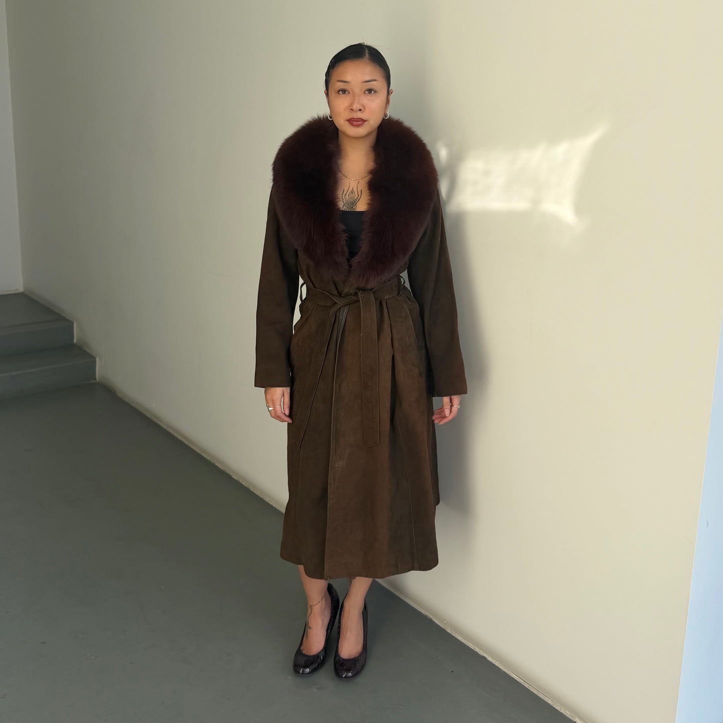 Vintage Brown Suede Trench