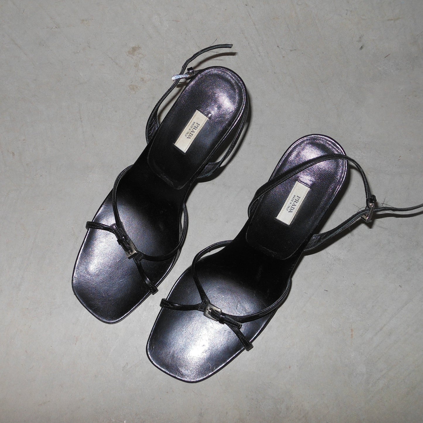 Prada Black Leather Buckle Heels (40)