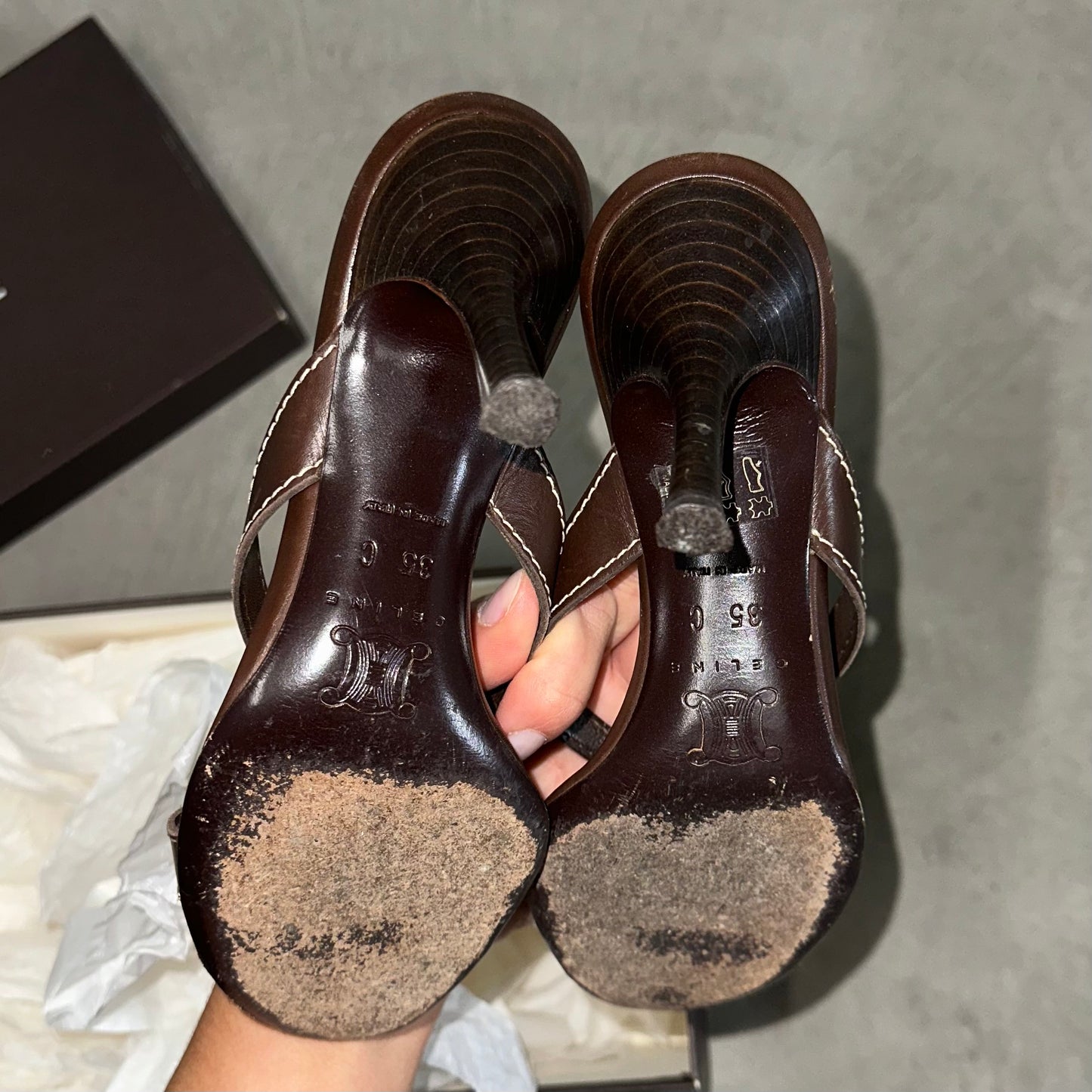 Celine Brown Leather Heels (35)