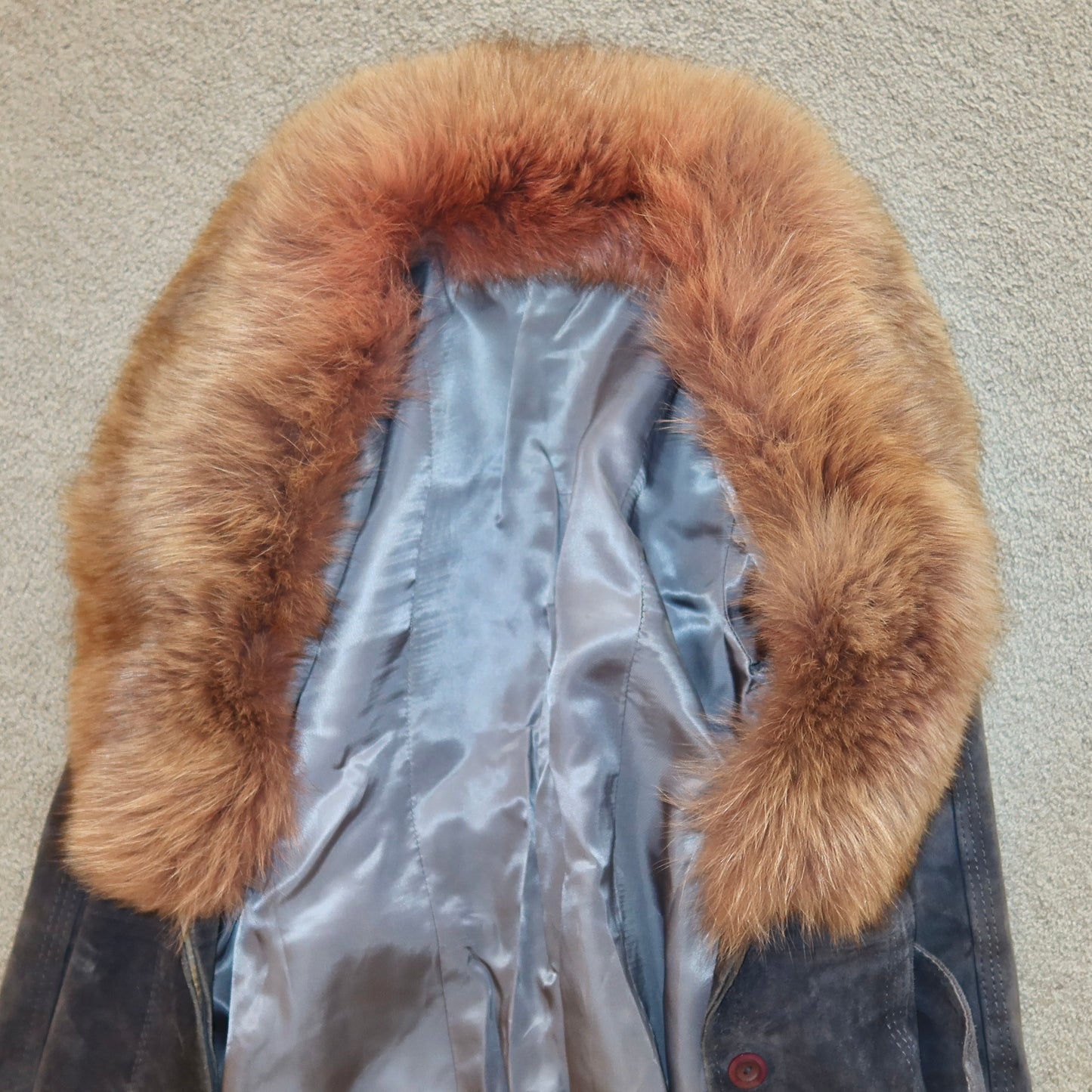 Vintage Suede Trench with Real Fur Collar