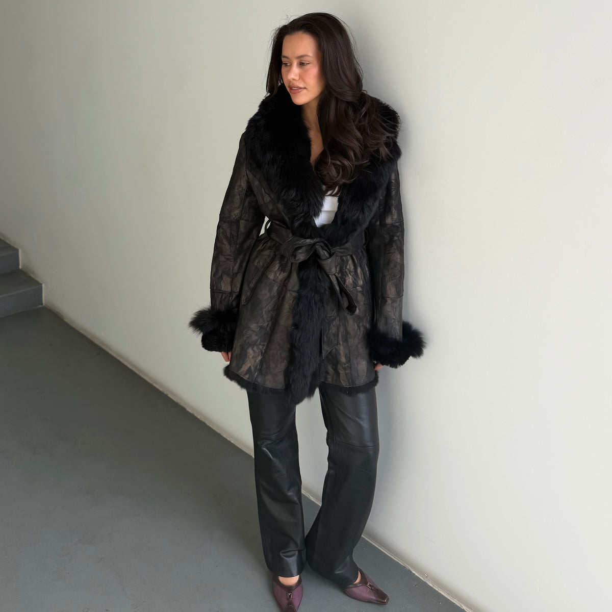 Vintage Fur Lined Leather Coat