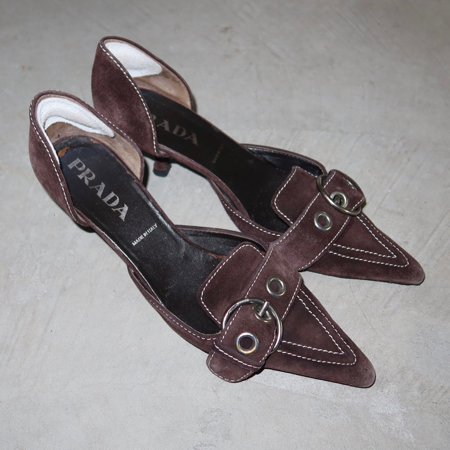 Prada Suede Buckle Kitten Heels (38)