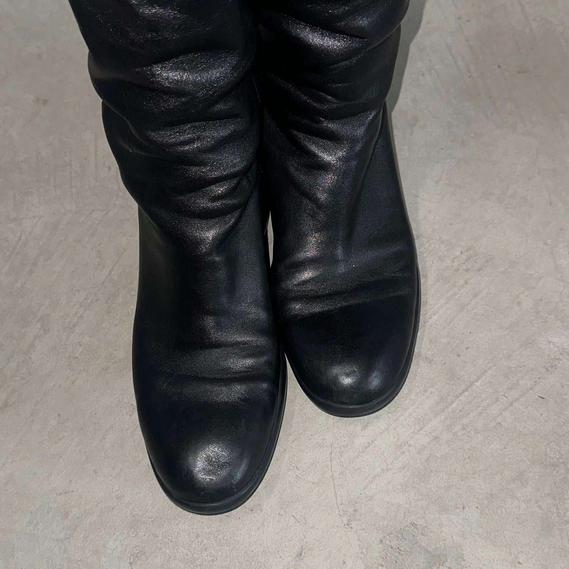 Prada Sport Black Leather Knee High Boots 37 Guzzi Archive