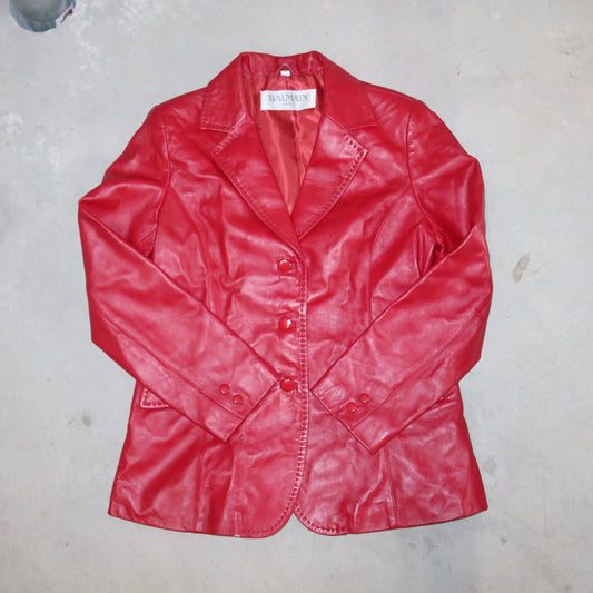 Balmain Red Leather Blazer