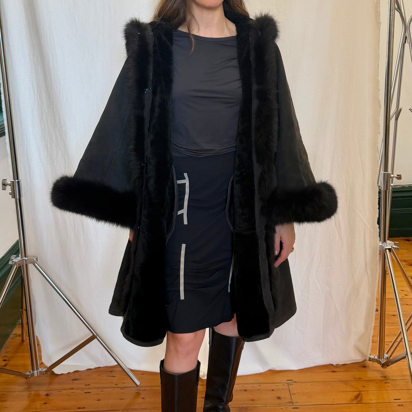 Bruno Magli Shearling Cape Coat