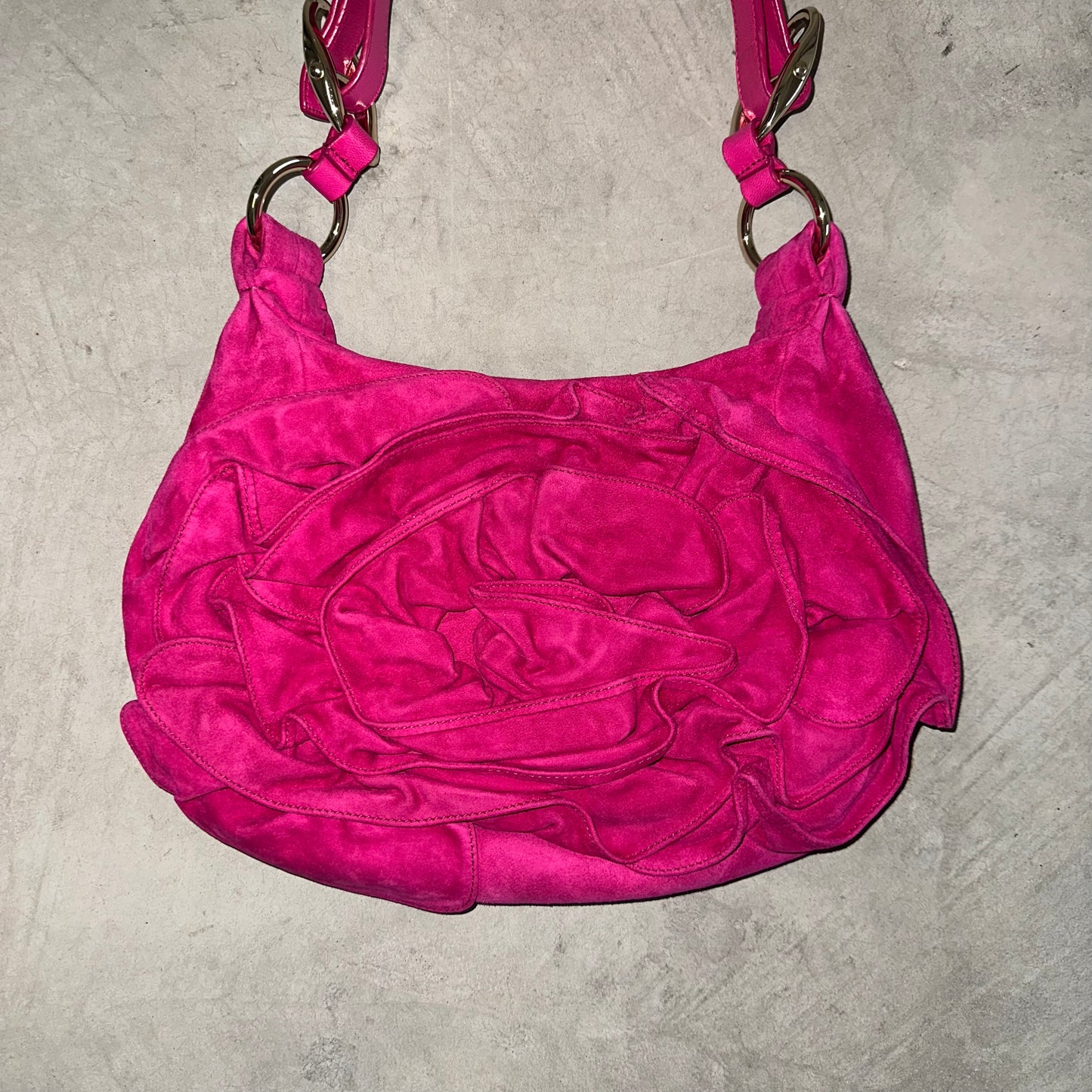 YSL Rare Hot Pink Suede Nadja Bag with Gold Hardware