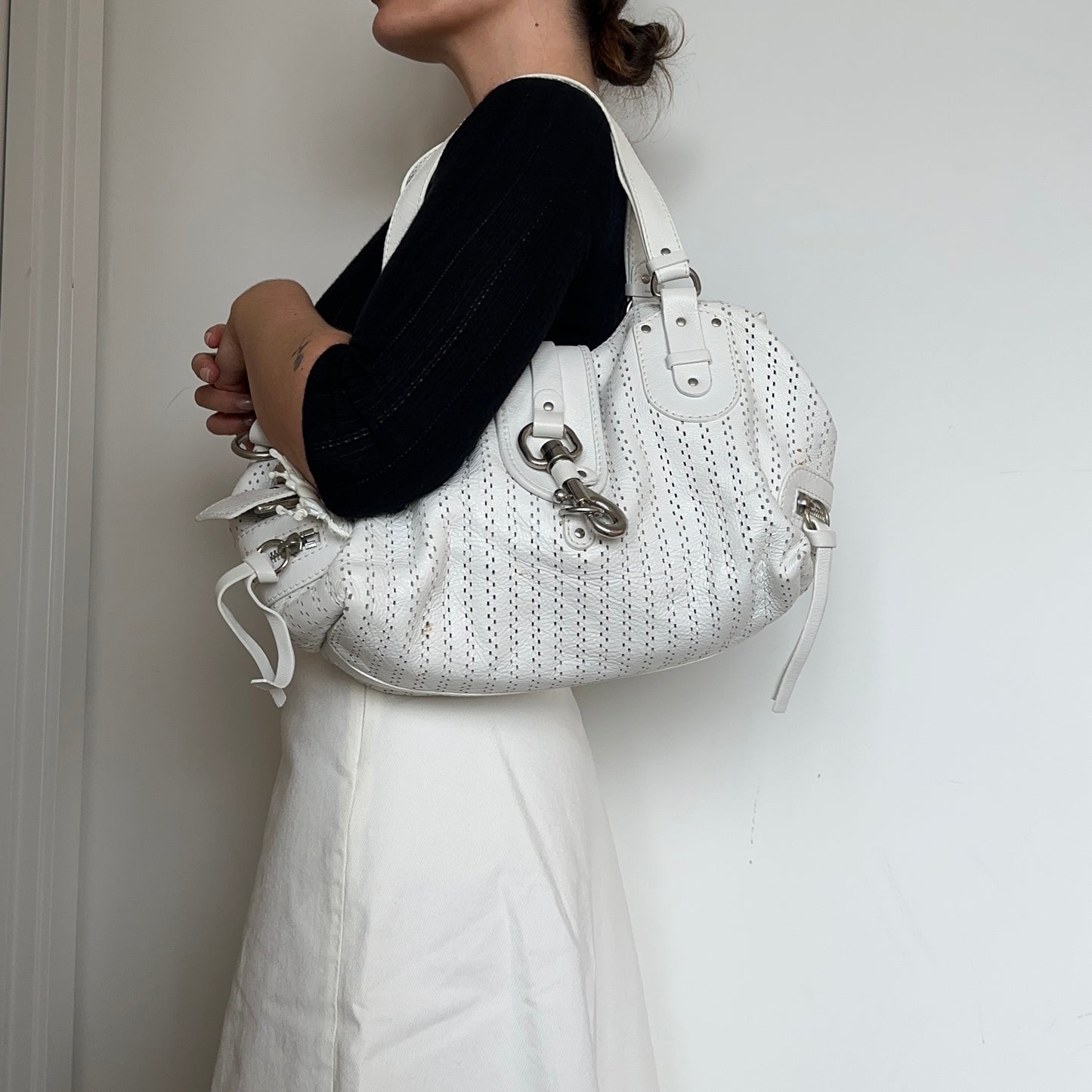 Chloé White Perforated Leather Kerala Bag