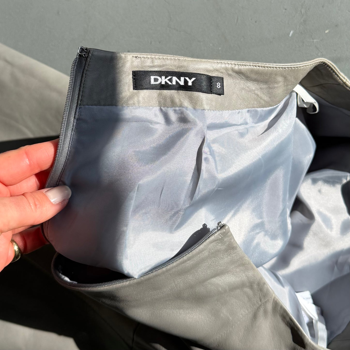 DKNY Grey Leather Skirt