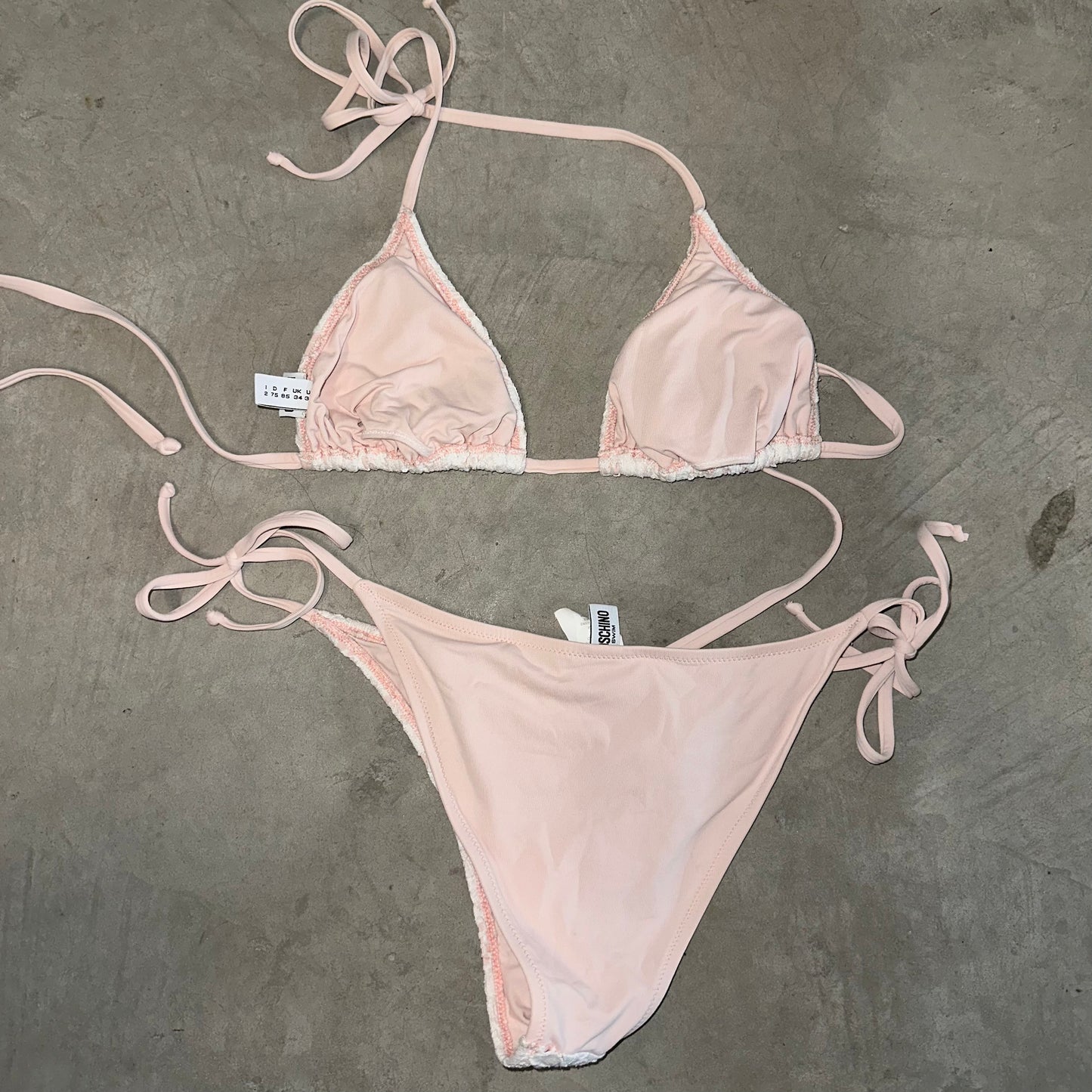 Moschino Baby Pink Bikini with White Lace Overlay