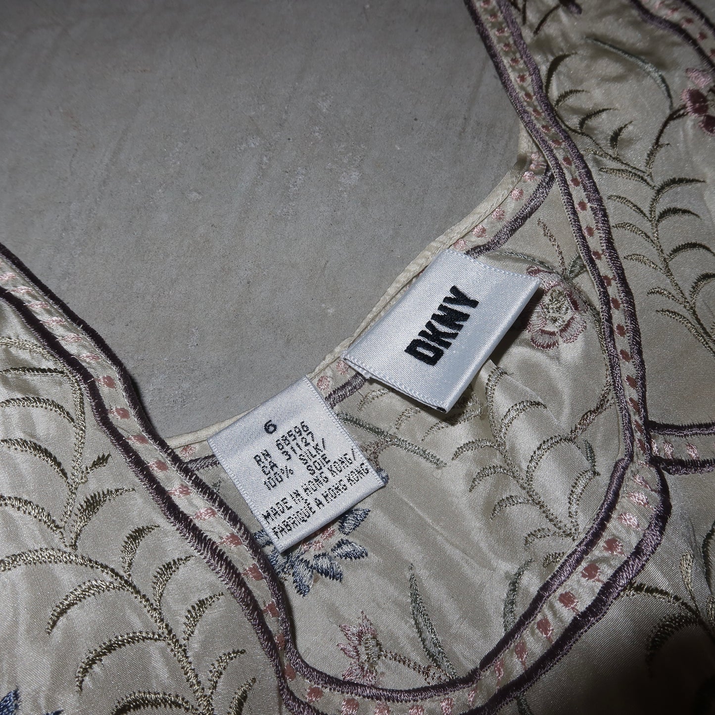 DKNY Embroidered Silk Mini Dress