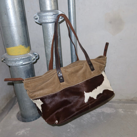 Miu Miu Cowhide and Corduroy Tote