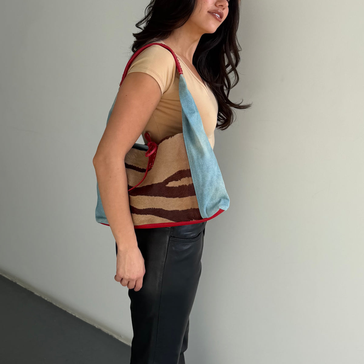 Vintage Cowhide Denim Hobo Bag