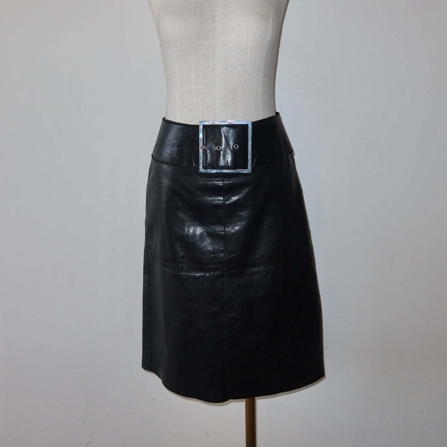 Emporio Armani Oversized Buckle Leather Skirt