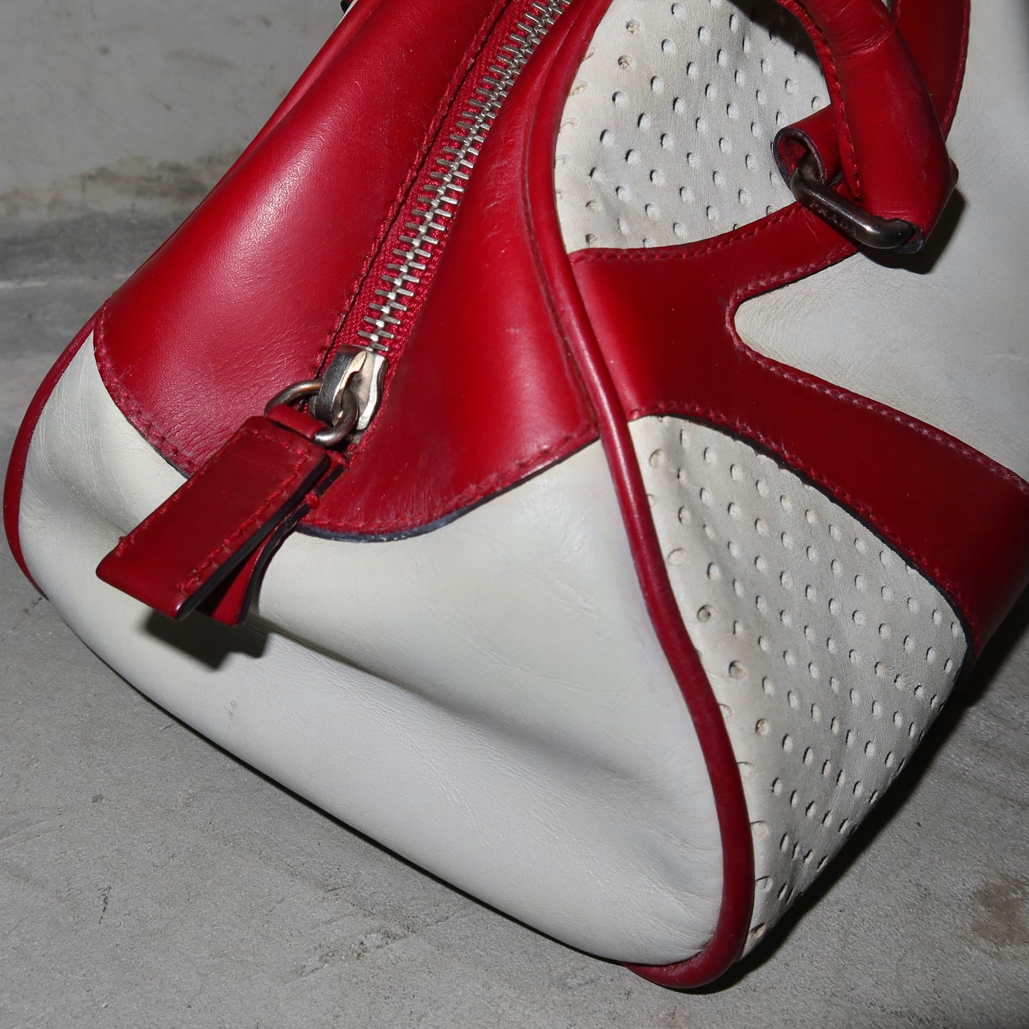 Prada Red and White Bowling Bag