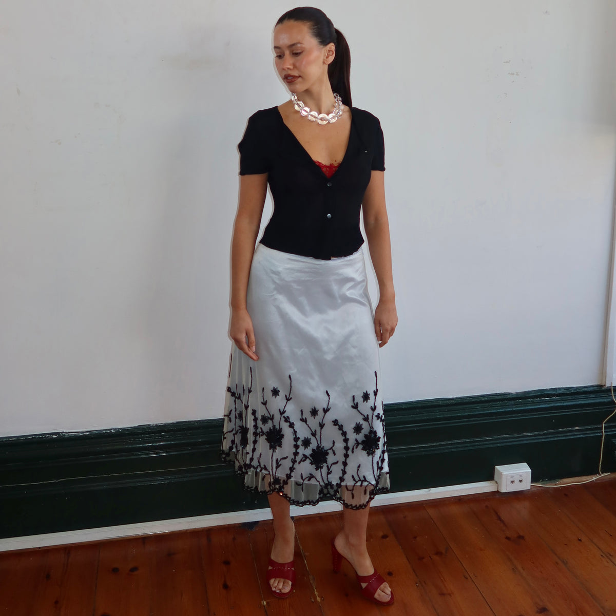Vintage Designer Beaded Midi Skirt