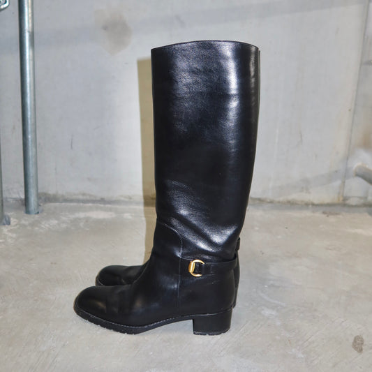 Gucci Black Leather Horsebit Boots (37)