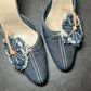 Miu Miu Rare Denim Heels with Floral Appliqué (40)