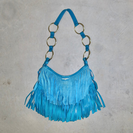 YSL Blue Suede Fringe Bag