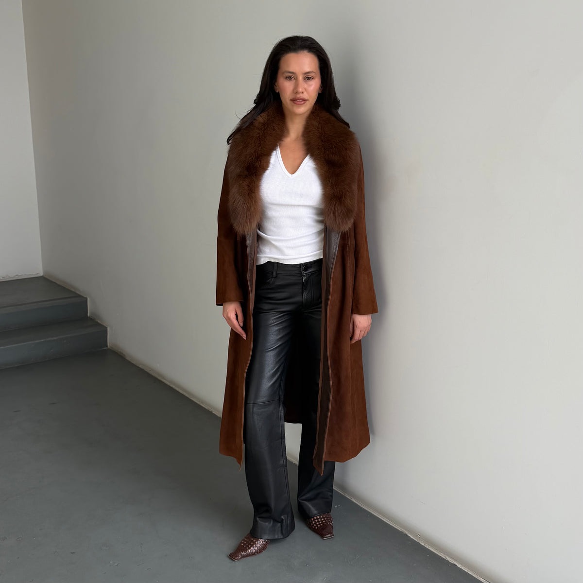 Vintage Suede Fur Trim Trench