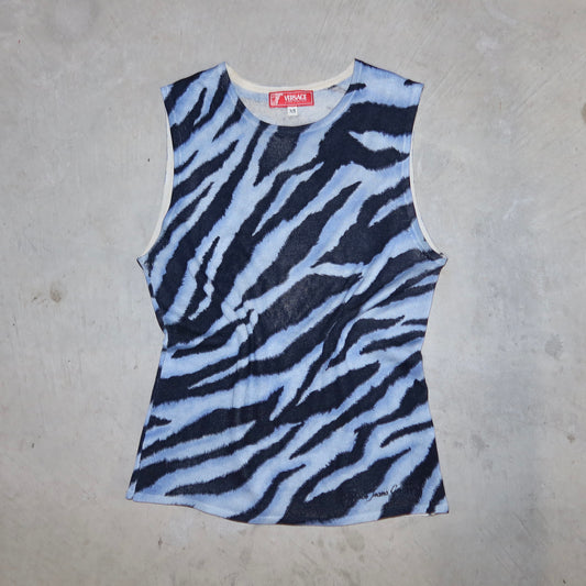 Versace Blue Tiger Print Knit Tank
