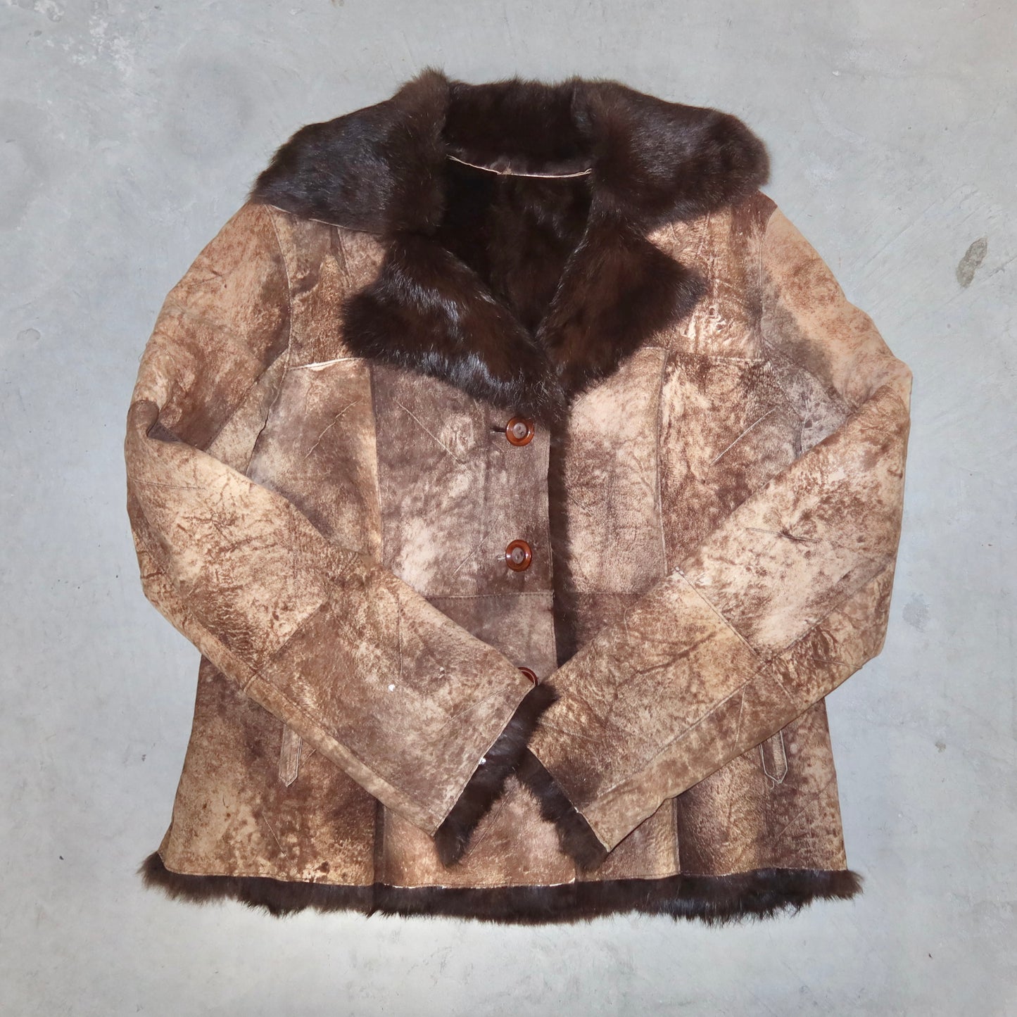 Vintage Brown Leather and Real Fur Jacket