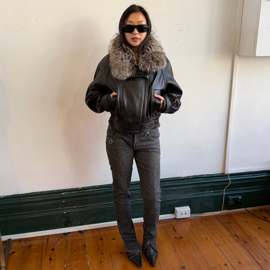 Vintage Leather and Fox Fur Bomber