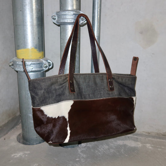 Miu Miu Cowhide and Denim Tote Bag
