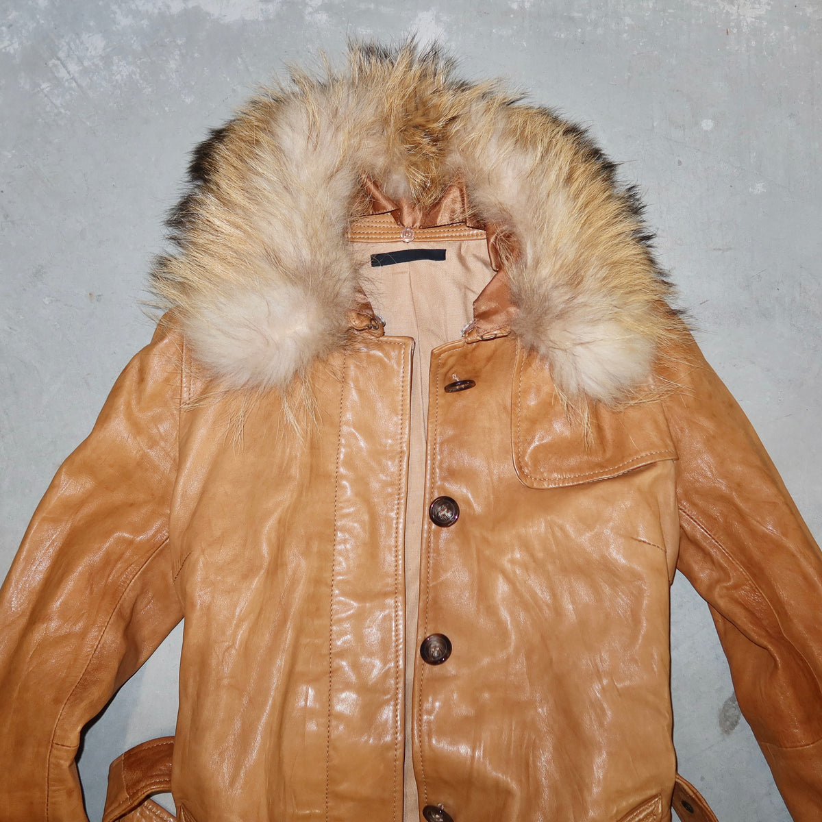Vintage Fur Trim Leather Trench