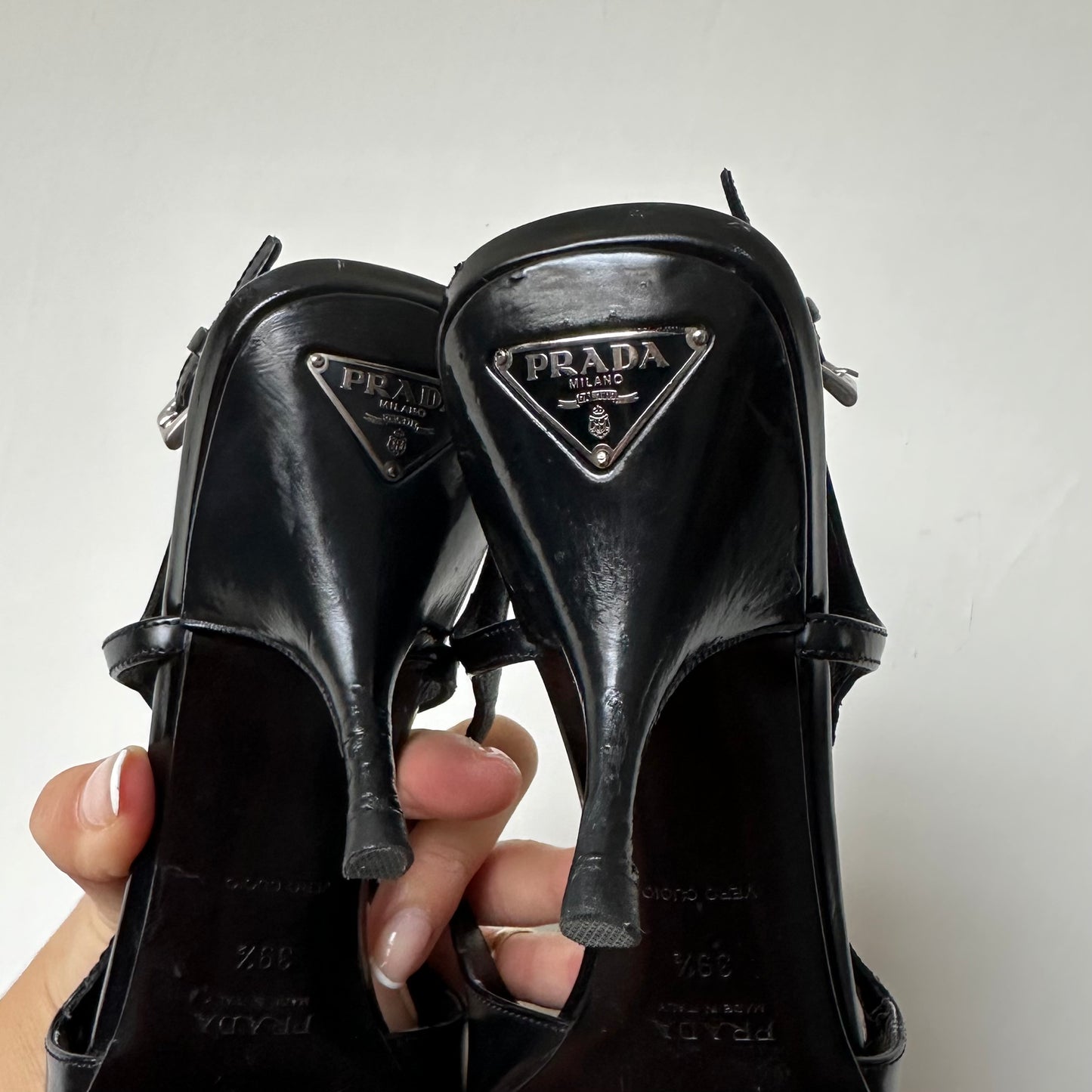 Prada Black Leather Sling-Backs with Plaque Detail (39.5)