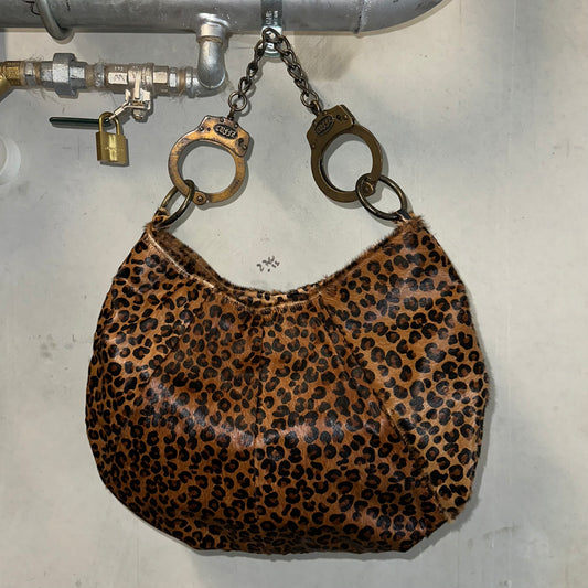 Cuffz Rare Leopard Print Pony Hair Double Cuff Bag