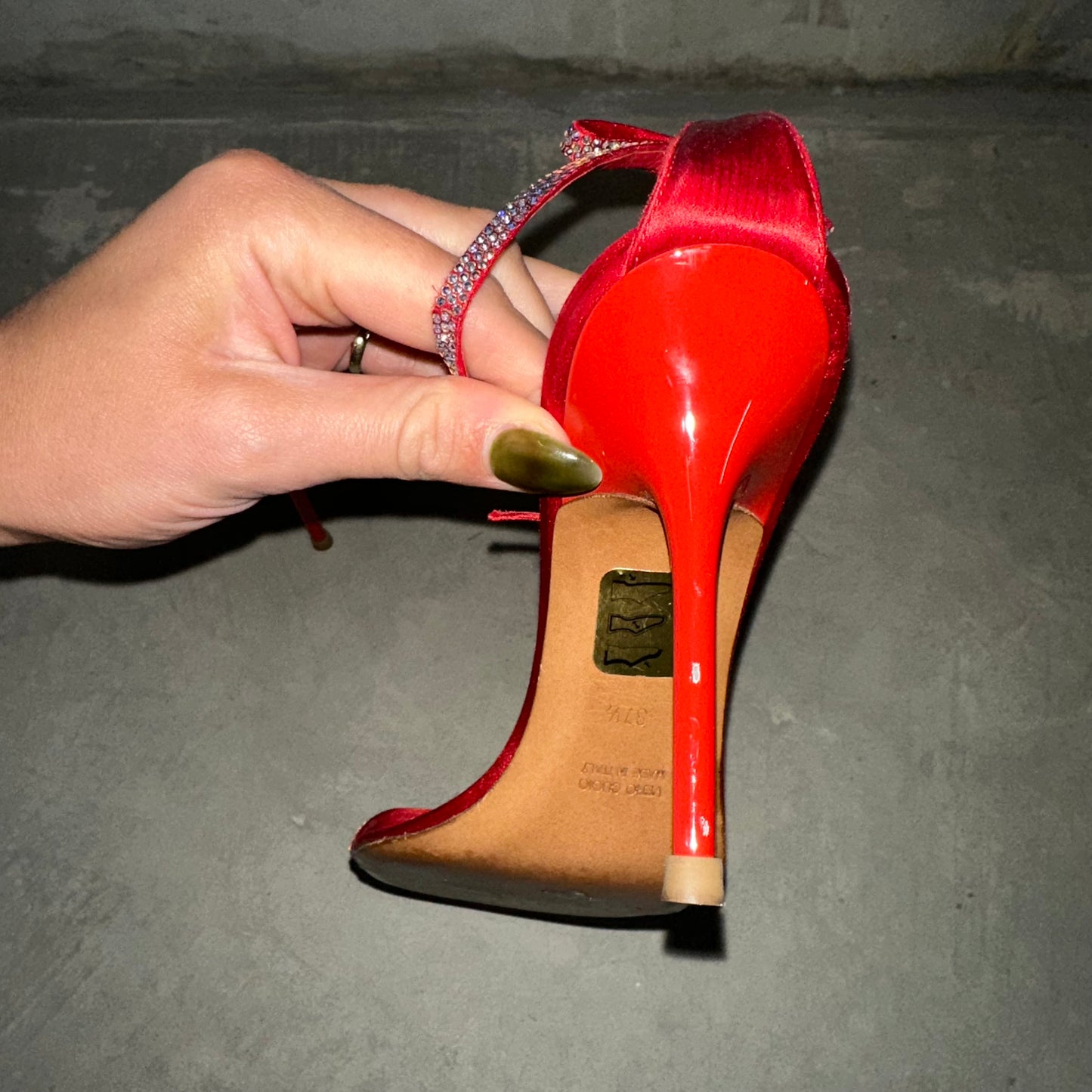 Rene Caovilla Red Satin Bow Heels (37.5)