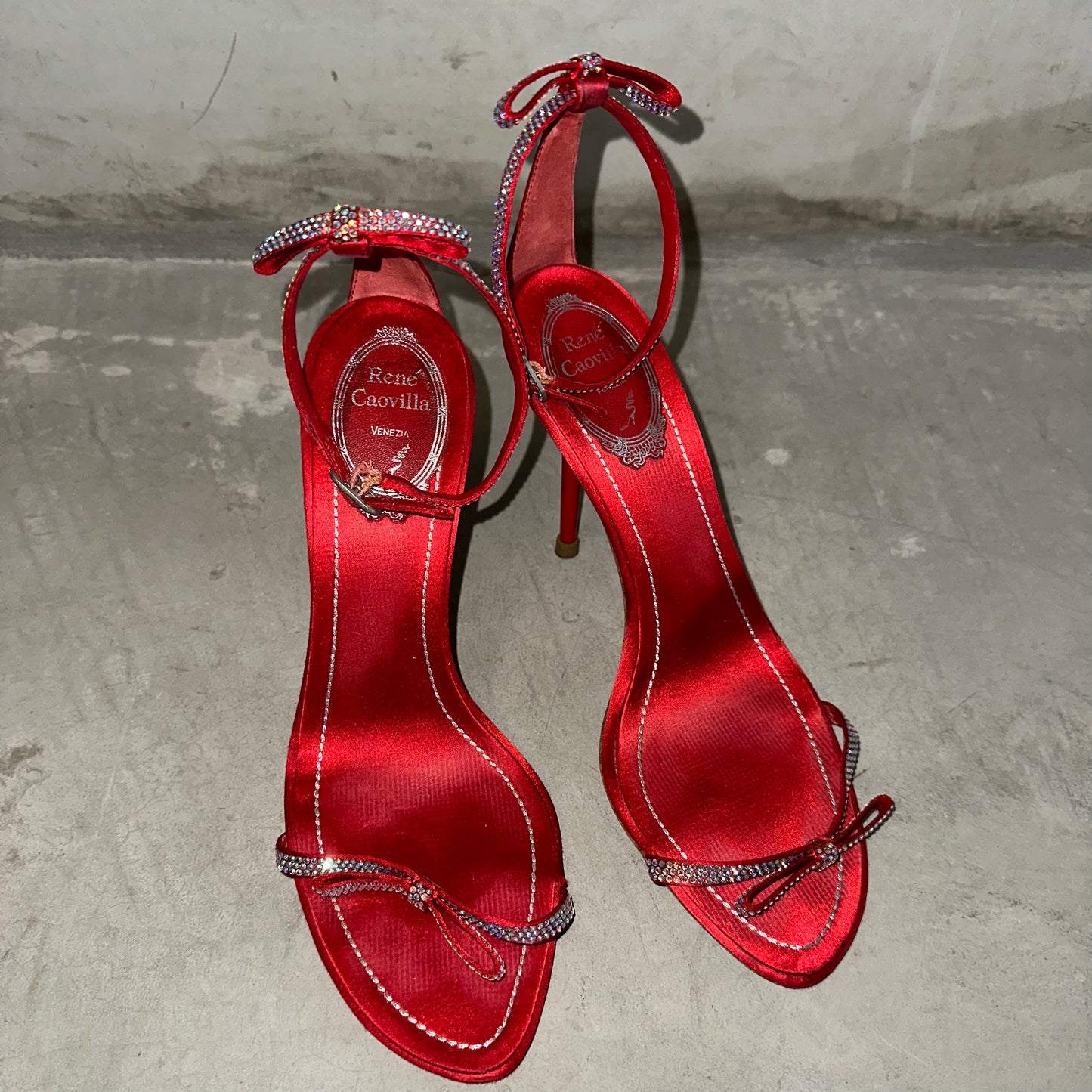 Rene Caovilla Red Satin Bow Heels (37.5)