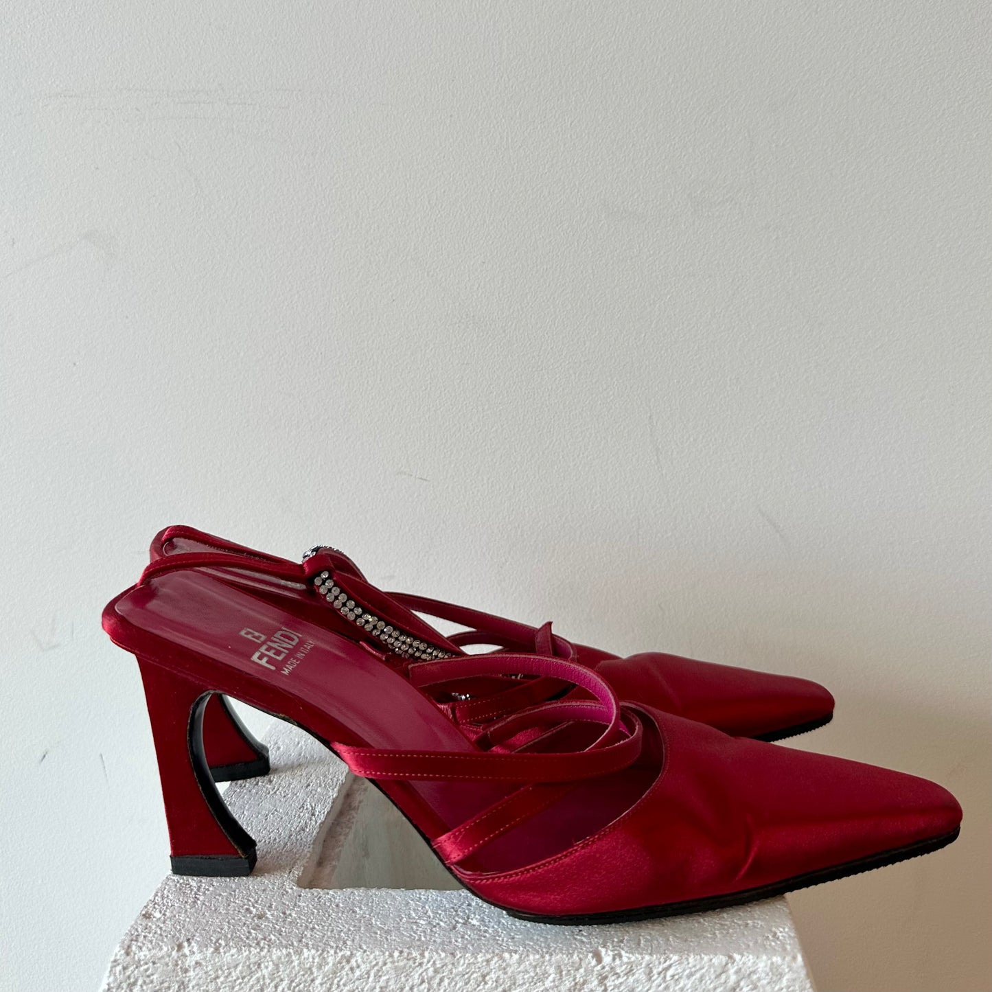 Fendi Red Satin Heels (38.5) – Guzzi Archive